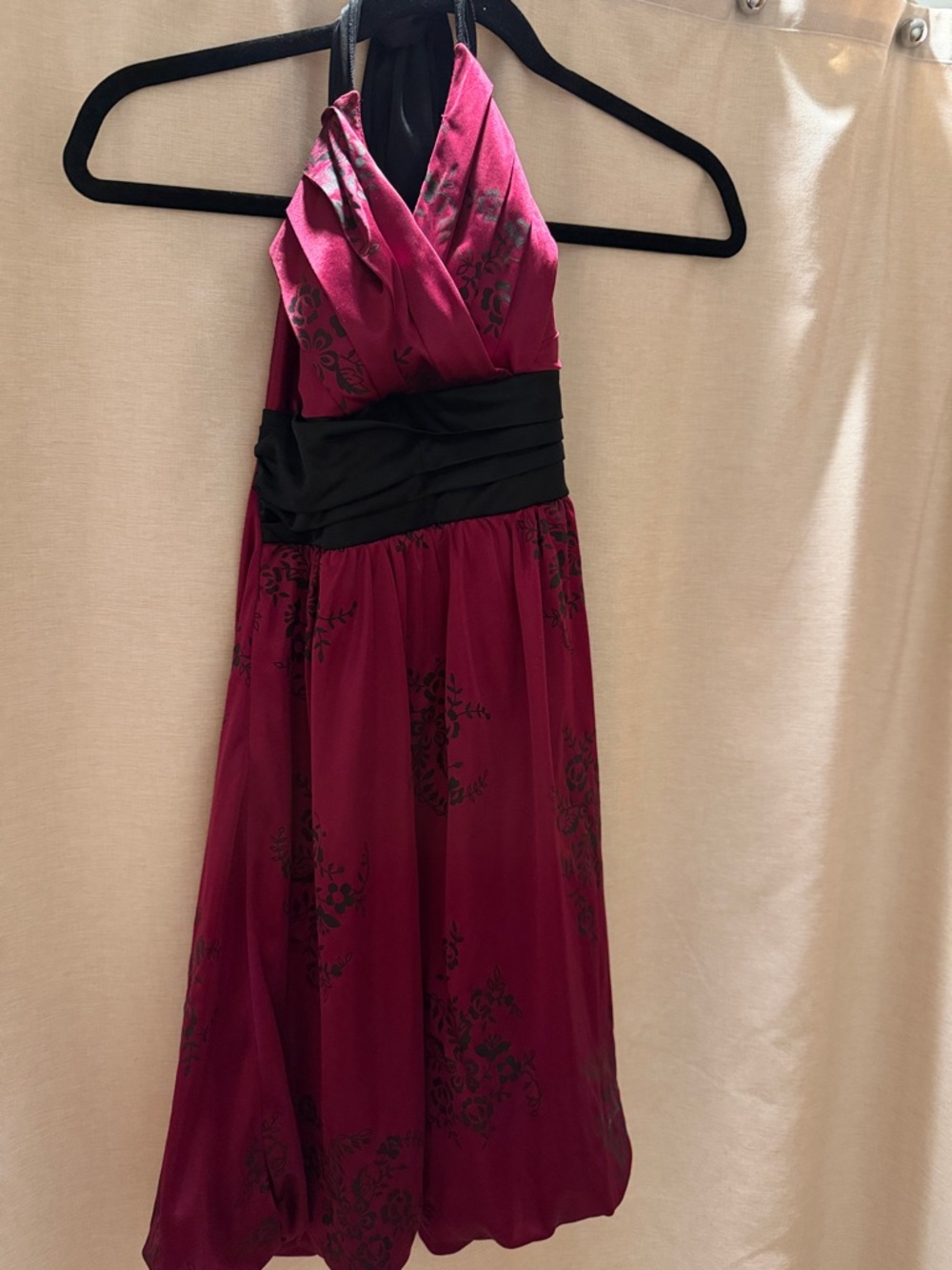 Trixxi One-Shoulder Magenta Dress with Black Waistband